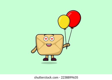 Cute cartoon Envelope floating with balloon cartoon vector illustration concept flat cartoon style