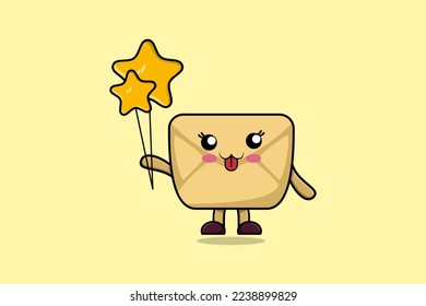 Cute cartoon Envelope floating with star balloon cartoon vector illustration