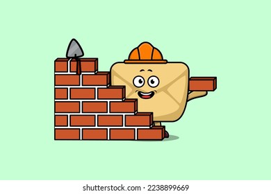 Cute cartoon Envelope as mason character in flat modern style design