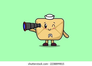 Cute cartoon Envelope sailor with hat and using binocular cute modern style design