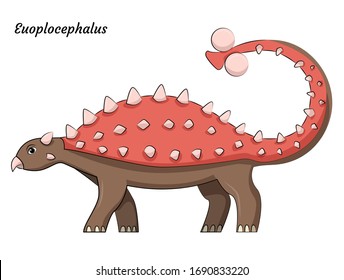 Cute cartoon euoplocephalus dino character. Vector isolated dinosaur in bright colors. illustration for kids book, app, advertisement design, label or sticker.