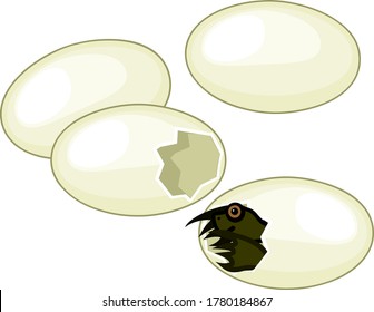 Cute Cartoon European Pond Turtle Hatching Out Of Egg