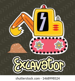 Cute cartoon excavator t shirt design for kids