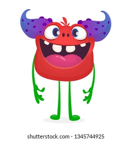 Cute cartoon excited smiling monster. Vector alien character. Isolated