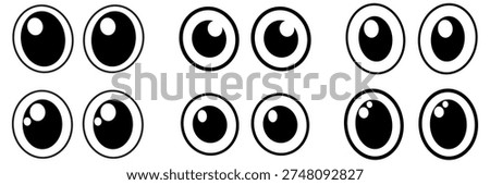 Cute cartoon eye icons set. Adorable eyeball characters for kids. Vector illustration isolated on white.