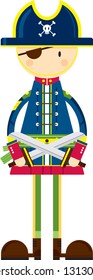 Cute Cartoon Eye Patch Pirate Captain with Swords
