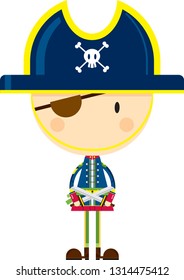 Cute Cartoon Eye Patch Pirate Captain with Swords
