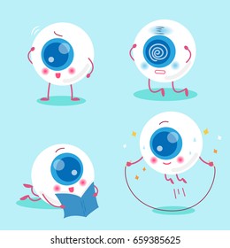 cute cartoon eyeball on the blue background