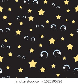 Cute cartoon eyes in the dark. Seamless vector repeat pattern in cartoon style