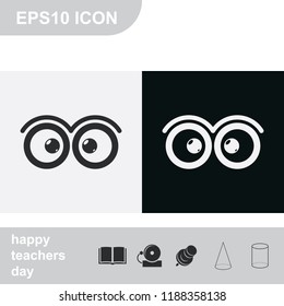 Cute cartoon eyes flat black and white vector icon.