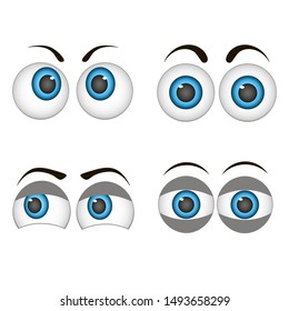 Cute, cartoon eyes. Looking, expressive and amazing eyes. Attentive, strict and cheerful eyes. The human gaze. Cute, vector emoticons.