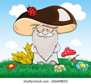 Cute cartoon fabulous old man mushroom
