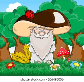 Cute cartoon fabulous old man mushroom