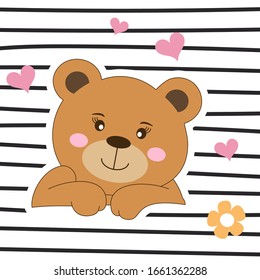 Pequeño caricaturista de peluche. Afiche plano moderno para impresiones, tarjetas para niños, pantalones y otros. Tarjeta de felicitación. Ilustración vectorial.