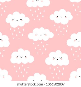 Cute Cartoon Face Cloud Seamless Pattern Stock Vector (Royalty Free ...