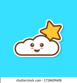 cute cartoon face cloud and star. Vector illustration. Sweet and funny smiling vector sign. Cartoon style flat graphic design single element. heart like icon. Kawaii