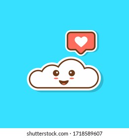 cute cartoon face cloud. Vector illustration. Sweet and funny smiling vector sign. Cartoon style flat graphic design single element. heart like icon. Kawaii