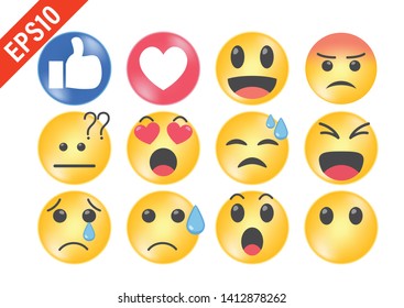 Cute Cartoon Face Emotion Mood Icons Vector Collection Set for Social Media