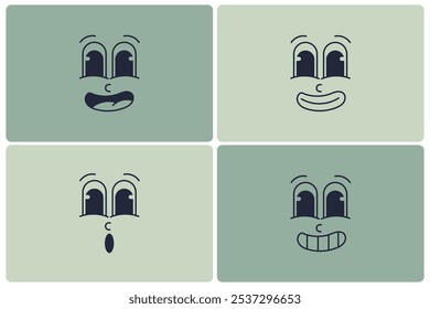 Engraçado Cartoon Face Emotions Pack. Conjunto de Vintage retro expressivo mascote