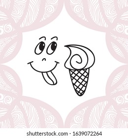 Cute cartoon face and ice cream. Vector illustration