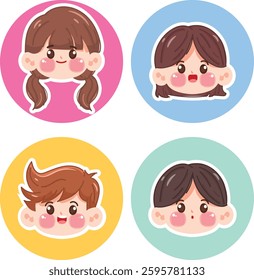 Cute cartoon face kid student sticker label.