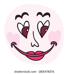 Cute cartoon face love hearts. Vector illustration