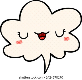 cute cartoon face with speech bubble in comic book style