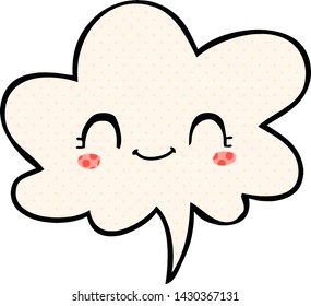cute cartoon face with speech bubble in comic book style