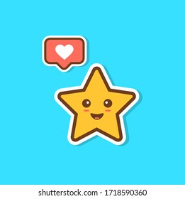 cute cartoon face star. Vector illustration. Sweet and funny smiling vector sign. Cartoon style flat graphic design single element. heart like icon. Kawaii emoticon