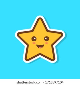 linda estrella de caricatura. Ilustración vectorial. Señal vectorial alegre y sonriente. Diseño gráfico plano de caricatura de un solo elemento. ícono de corazón. Emoticon Kawaii.