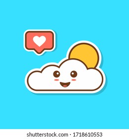 cute cartoon face sun and cloud. Vector illustration. Sweet and funny smiling vector sign. heart like icon. Kawaii