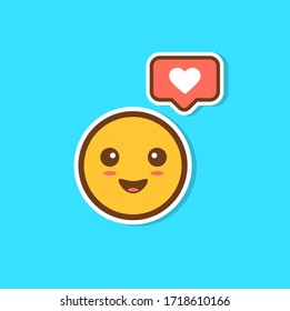 caricatura linda cara sol. Ilustración vectorial. Señal vectorial alegre y sonriente. ícono de corazón. Emoticon Kawaii.
