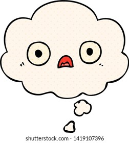 cute cartoon face with thought bubble in comic book style