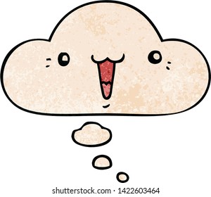 cute cartoon face with thought bubble in grunge texture style