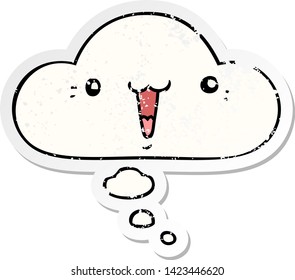 cute cartoon face with thought bubble as a distressed worn sticker
