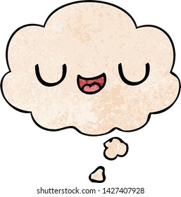 cute cartoon face with thought bubble in grunge texture style