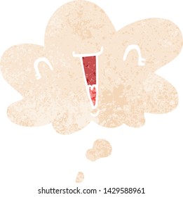 cute cartoon face with thought bubble in grunge distressed retro textured style