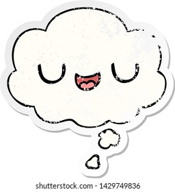 cute cartoon face with thought bubble as a distressed worn sticker