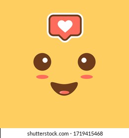 caricatura linda. Ilustración vectorial. Señal vectorial alegre y sonriente. ícono de corazón. Emoticon Kawaii.