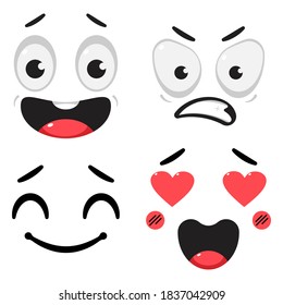 Cute Cartoon Faces Different Expression Emotions Stock Vector (Royalty ...