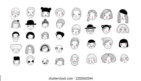 Cute cartoon faces. different nationalities. Avatars of people