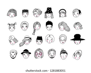 Cute cartoon faces. different nationalities. Avatars of people - Vector 