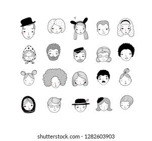 Cute cartoon faces. different nationalities. Avatars of people - Vector 