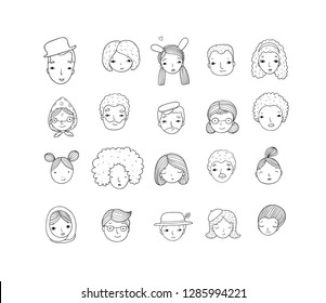 Cute cartoon faces. different nationalities. Avatars of people