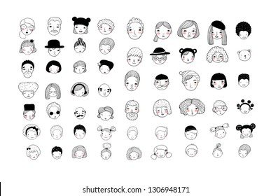 Cute cartoon faces. different nationalities. Avatars of people