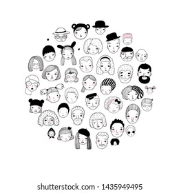 Cute cartoon faces. different nationalities. Avatars of people
