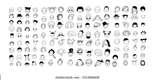 Cute cartoon faces. different nationalities. Avatars of people