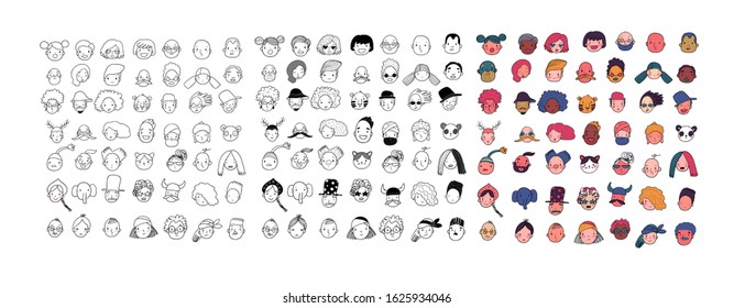 Cute cartoon faces. different nationalities. Avatars of people