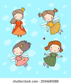 Cute Cartoon Fairies Princesses Fairy Elves Stock Vector (Royalty Free ...