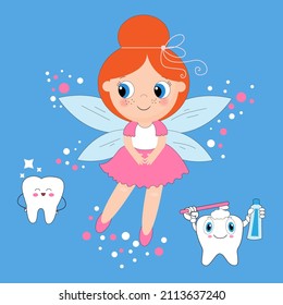 Cute cartoon fairy. Fairy elf. Childrens illustration. tooth Fairy